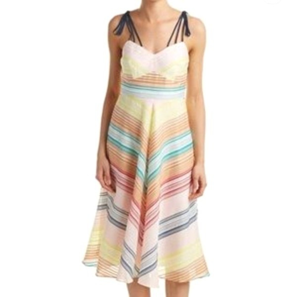 Shoshanna Leia Striped Silk‎ Blend Maxi Dress Pastel Multicolor Tie Strap Size 6